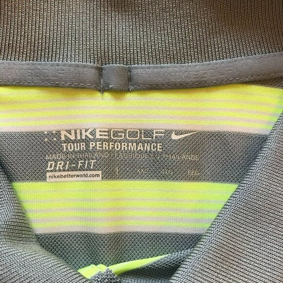 Nike Dri-Fit  Men's 3-Button Striped Golf Polo Shirt Size XXL in Gray and Neon - Picture 11 of 15